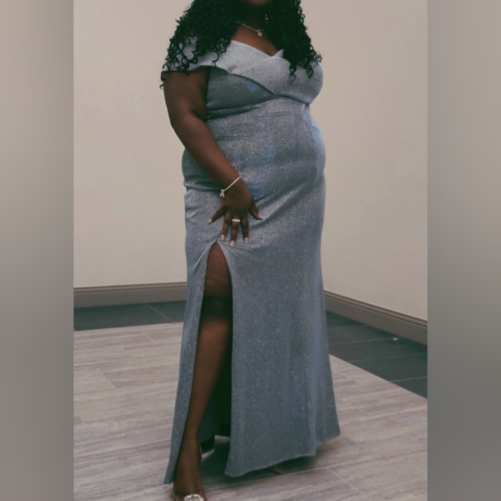 Off The Shoulder Two Tone Metallic Dress